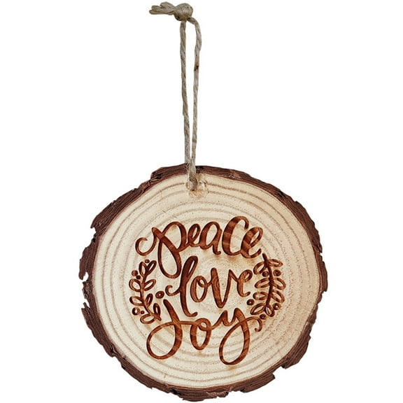LSLJS Christmas Tree Wooden Hanging Ornaments, 4.5 inch Wood Round Christmas Message Carving Wooden Crafts with Rope, Handmade Flat Xmas Tree Pendant Christmas Decorations for Party Wedding