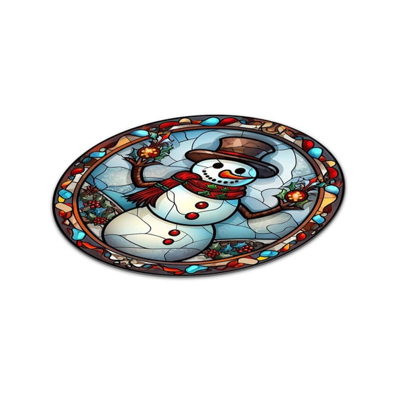 LSLJS Christmas Window Hanging Ornaments, 11.8 inch Round Resin Santa Snowman Snowhouse Pattern Stained Glass Style with Hook Flat Double-sided Colorful Sun Catcher Christmas Decorations for Wall