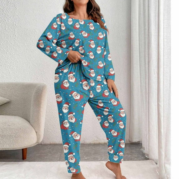 LSLJS Christmas Women Long Sleeve Pajama Set Plus Size Round Neck Pajamas Sets Funny Cute Christmas Print Graphic Sleepwear, Gifts for Women