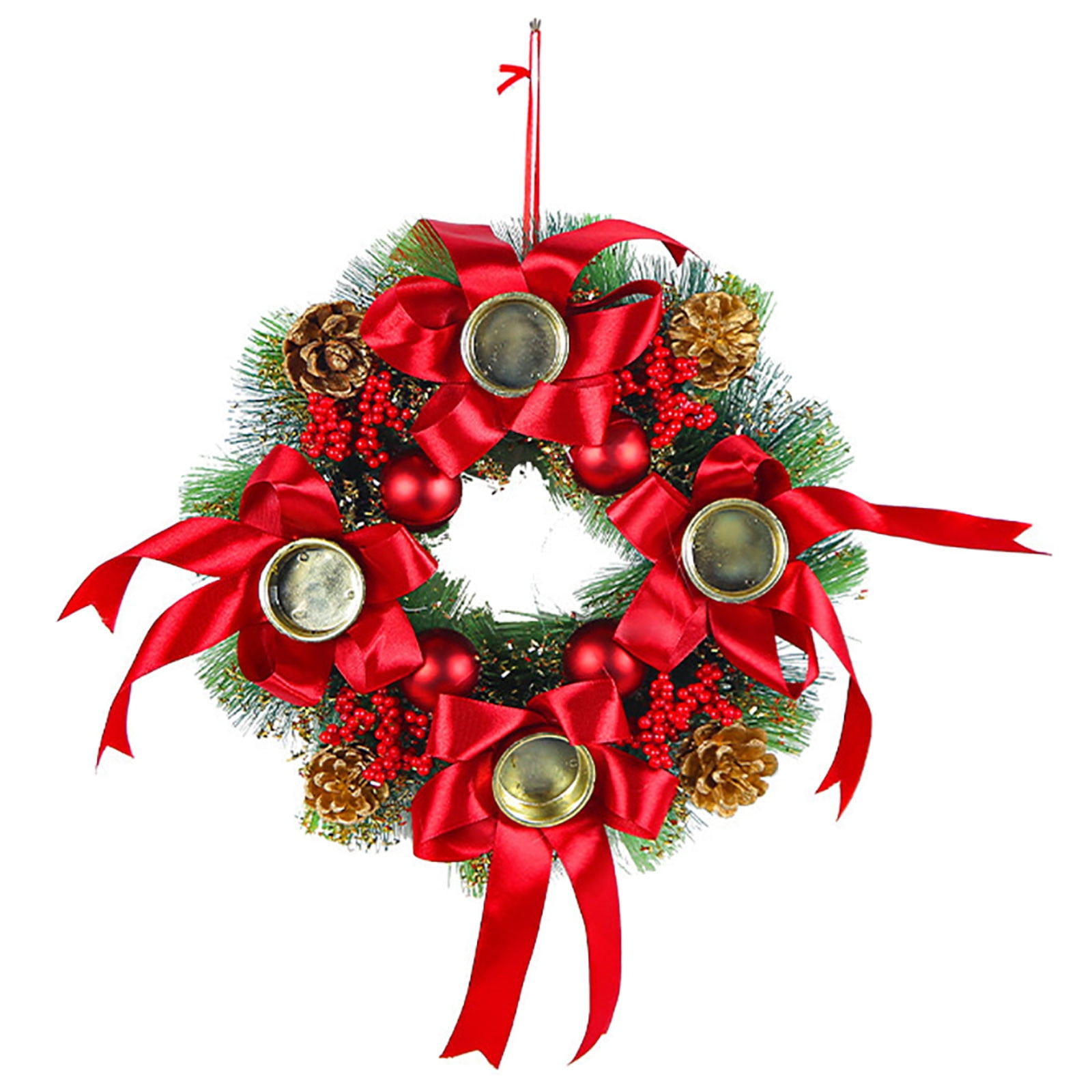 LSLJS Christmas Wreath Candlestick for Dining Table,11.8 inch Red