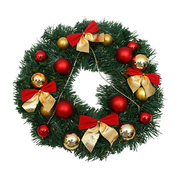 LSLJS Christmas Wreath for Front Door, Christmas Decorations, 11.8 inch Spruce Garland with Decorative Ball Bowknot and Sprockets, Christmas Tree Hanging Ornament for Window Door Wall