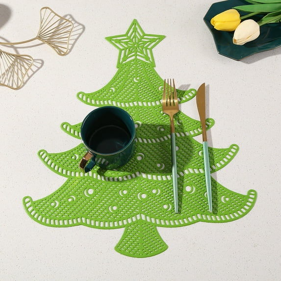 LSLJS Clearance under $5! Vinyl Hollowed Xmas Tree Placemats Personalized Placemats Non-slip Washable Place Mats Coffee Mats Table Mats for Dining Table Modern Home Decor Kitchen Utensils 16.5"H Green