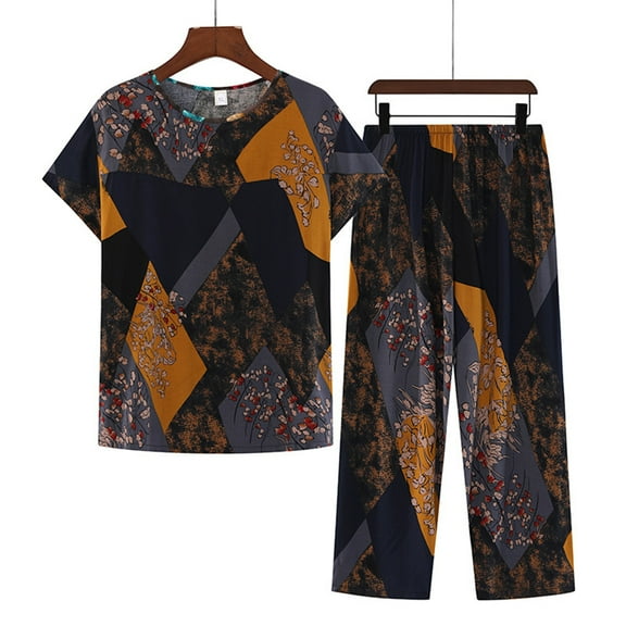 LSLJS Cotton Linen Lounge Set for Women Plus Size Crewneck 2 Piece Set Comfy Matching Floral Print Outfits, XL-5XL