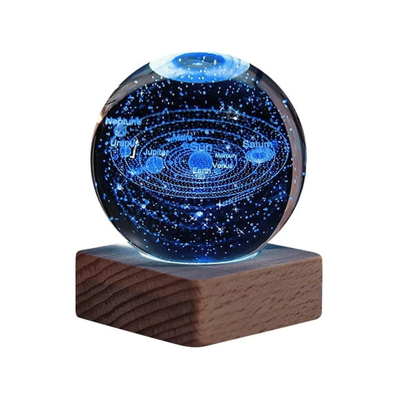 LSLJS Crystal Ball Night Lights - 2.4 inch Small 3D Planet Pattern Crystal Ball Lamp with Wooden Base Colorful Soft Light Solar System Design Desk Decorations Valentine's Day Christmas Gifts for Boys