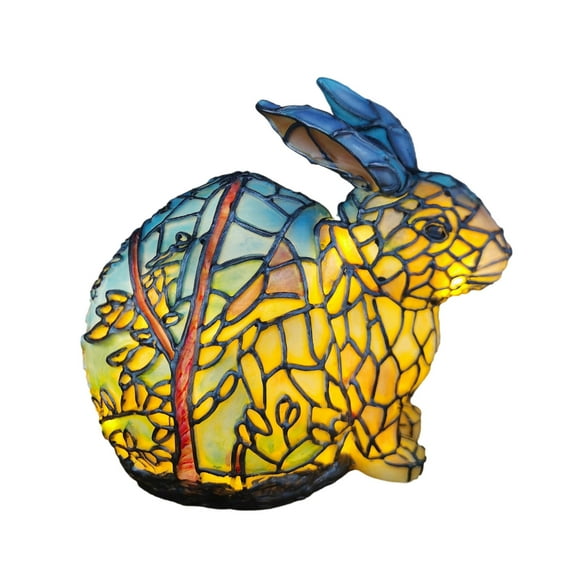 LSLJS Cute Animals Night Lights, 5.9" Resin 3D Hand-Paint Rabbit Desktop Decorations with LED Lights Colorful Splicing Design Gothic Cathedral Glass Style Desk Lamp Valentines Birthday Gifts