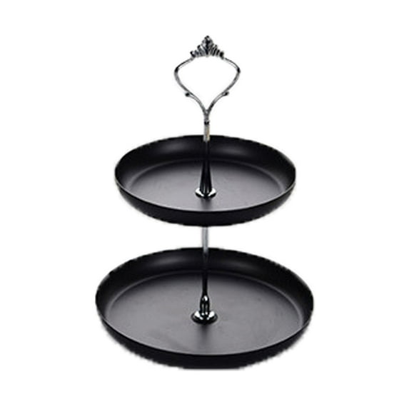 Lksixu Double-layer Tray Round Metal Two Tier Cupcake Stand Dessert Dishes Fruit Plates with Holder 2 Tiered Serving Stand for Weddings Party Kitchen Home Decor