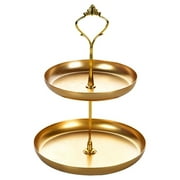LSLJS Double-layer Tray Round Metal Two Tier Cupcake Stand Dessert Dishes Fruit Plates with Holder 2 Tiered Serving Stand for Weddings Party Kitchen Home Decor