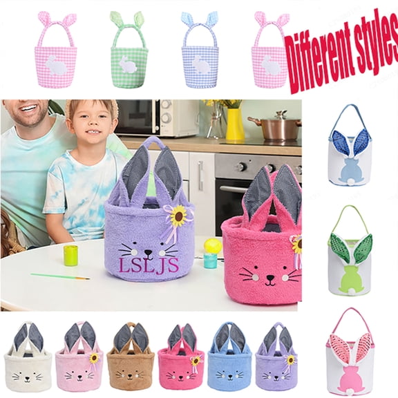 LSLJS Easter Basket Personalized for Girls & Boys Gifts Storage Organizer, Easter Baskets Bunny & Cute Egg Basket Bag, Easter Decorations Toy Storage, Candy, Party Bag