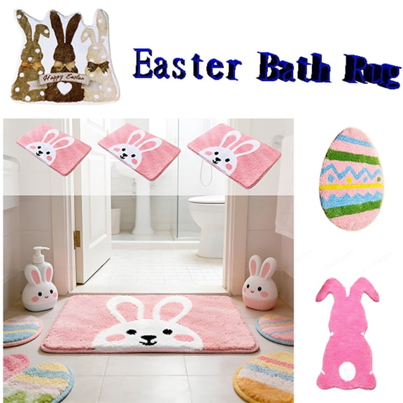 LSLJS Easter Bath Rug Spring Bunny Cute Rabbit Soft Absorbent, Easter Bath Mat Tufted Non Slip Washable for Bathroom Bedroom Living Room Spring Home, Easter Decorations