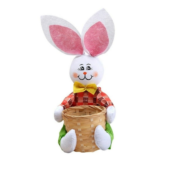 LSLJS Easter Bunny Basket, Easter Decorations Small Handmade Bamboo Woven Basket with Cute Rabbit Stuffed Doll Tabletop Spring Decor Candy Serving Baskets Party Favor for Snack Picnic Easter Party