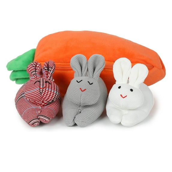 LSLJS Easter Bunny Stuffed Toys, 3 Pcs Rabbits Plush Doll with Carrot Bag, Hide and Seek Plush Bunnies in Carrot Pouch, Unzip Stuffed Animal Zipper Carrot Purse Easter Basket Stuffer Gifts for Kids