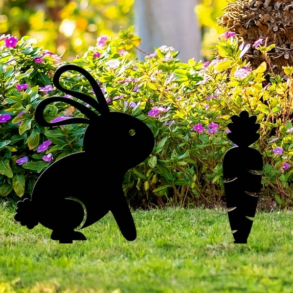 LSLJS Easter Bunny Yard Signs with Stakes, Easter Decorations Acrylic Hollow Black Rabbit Garden Stakes, Waterproof Outdoor Spring Decor Vintage Bunny Sign Party Favor Supplies for Lawn Patio Yard