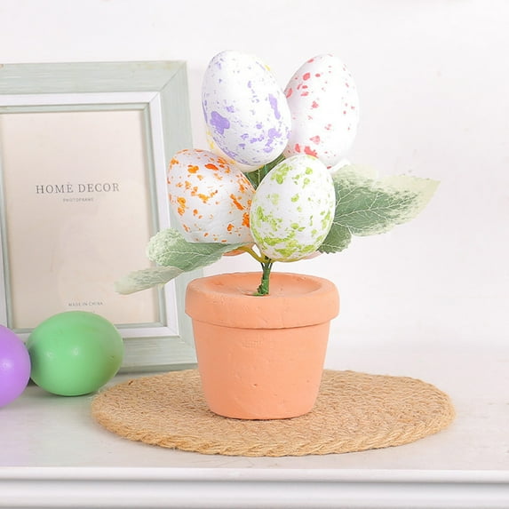 LSLJS Easter Eggs Potted Plant, Easter Decorations, Colorful Foam Spotted Eggs Plant Pot Artificial Easter Eggs Flower Bouquet Tabletop Eggs Bonsai Ornament Spring Decor for Party Garden Centerpiece