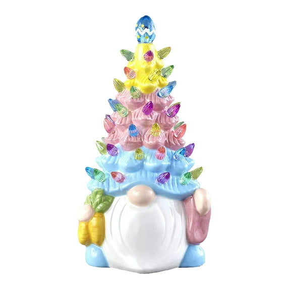 LSLJS Easter Gnome Tree Ornaments, Easter Decoration Ceramic Faceless Gnome with Colorful LED Light Bulbs Battery Operated Dwarf Lamp Glowing Gnome Figurine Collectione Tabletop Gifts for Kids