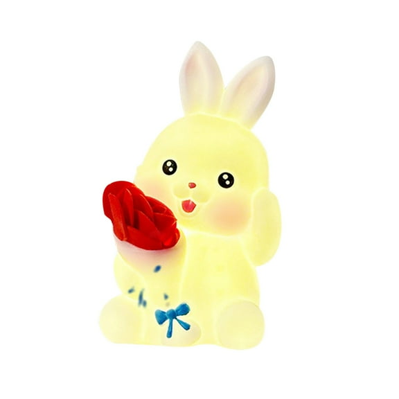 LSLJS Easter Luminous Bunny Ornaments, 4.3 inch Small White Rabbit with Flowers Enamel LED Night Lights Cute Rabbit Design Warm White Lamp Spring Easter Decorations Gifts for Kids