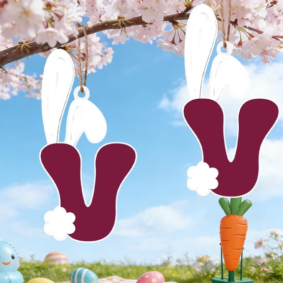 LSLJS Easter Ornaments, Custom Initial Letter with Bunny Ears, Wooden Easter Basket Tag, Easter Ornaments for Tree, Easter Money Holder, Easter Gift for Adults, Easter Decorations