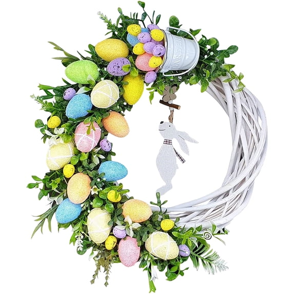 LSLJS Easter Welcome Door Sign for Front Door, Easter Decorations 10" Acrylic Flat Colorful Easter Eggs and Flowers Wreath, Imitation 3D Effect Spring Decor Wall Hanging Ornaments for Window Outdoor