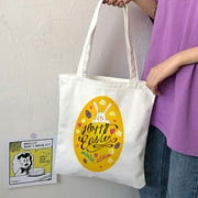 LSLJS Easter lovely Canvas Tote Bag Large Easter Eggs Bunny Printed Canvas Bag Grocery Bag Reusable Shoulder Shopping Bag Lightweight & Durable Easter Baskets for Kids, Easter Gifts Clearance Under $5