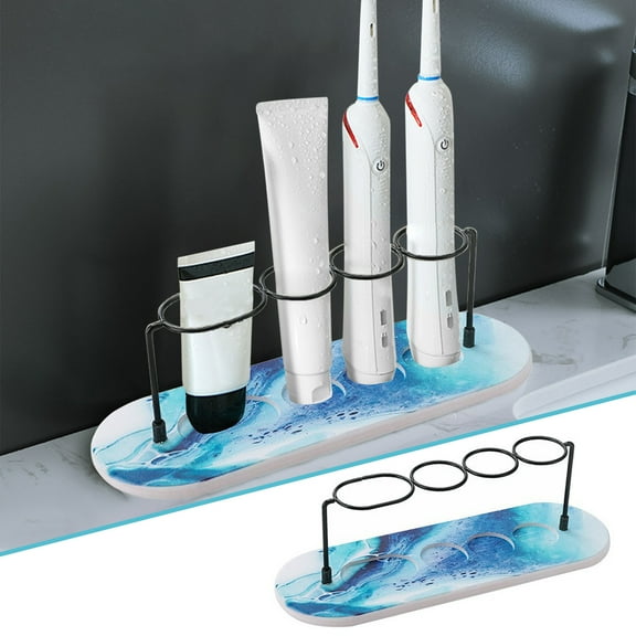 LSLJS Electric Toothbrush Stand Rack, Marble Pattern 4 Slots Toothpaste and Toothbrush Holder with Absorbent Quick Dry Diatom Mud Base Bath Counter Organizer for Cosmetics Makeup Brush Storage Bracket