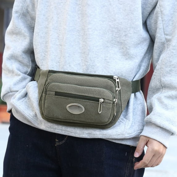 LSLJS Fanny Pack Multi-layer Canvas Buckle Bag Waist Bag Multi-Pockets Waist Belt Bag Waterproof for Travel Sports Hiking Cycling Fishing Running