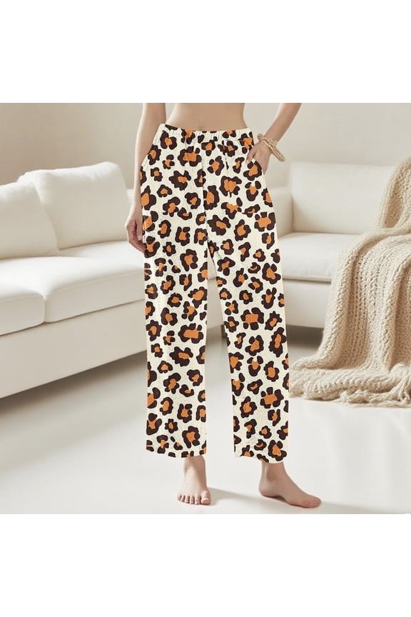 Flannel Pajama Pants for Women Winter Fleece Plus Size Elastic Waist Pajamas Comfy Loose Leopard Print Trousers, S-3XL, Gifts for Women