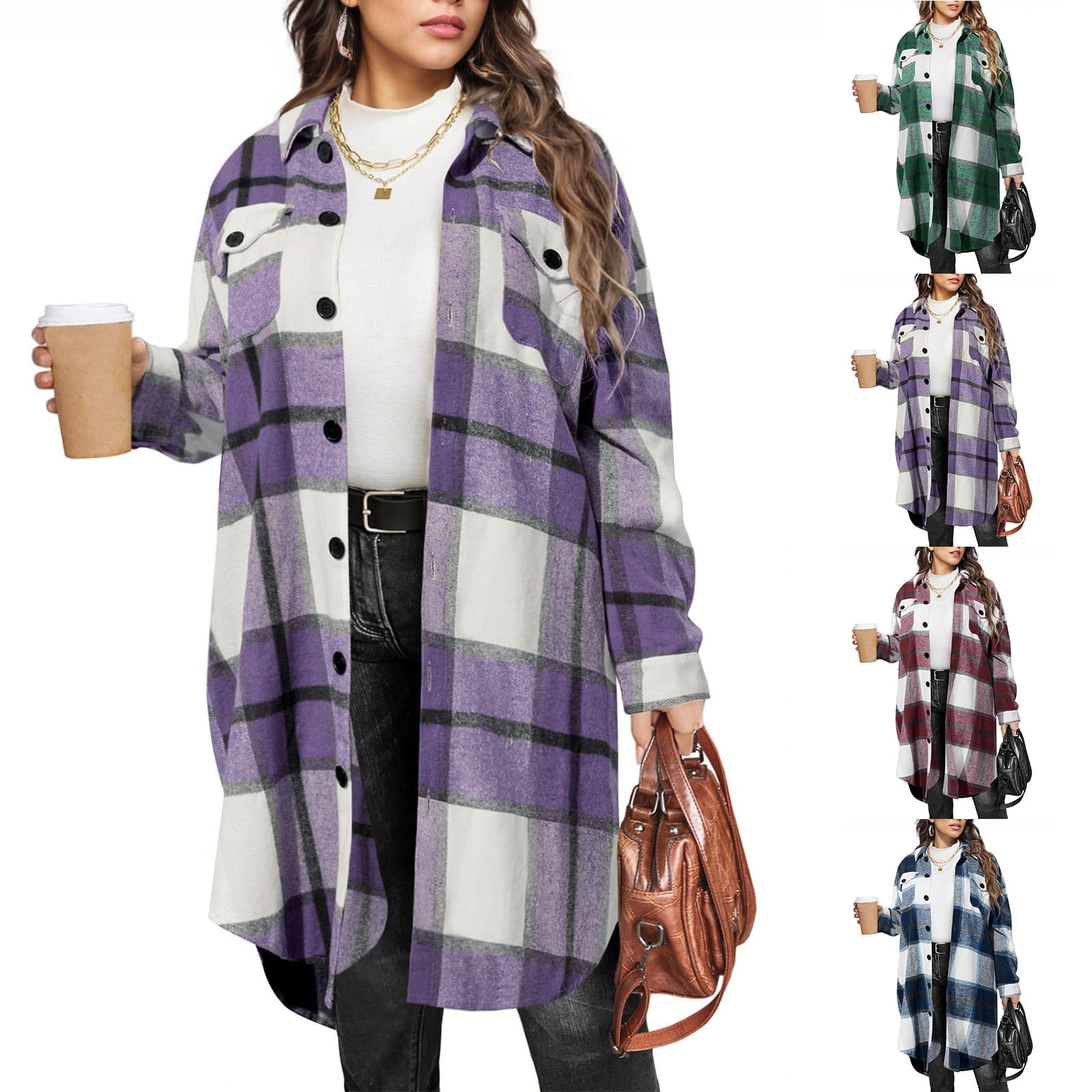 LSLJS Flannel Shirt for Women Long Sleeve Shacket Jackets Casual Lapel ...