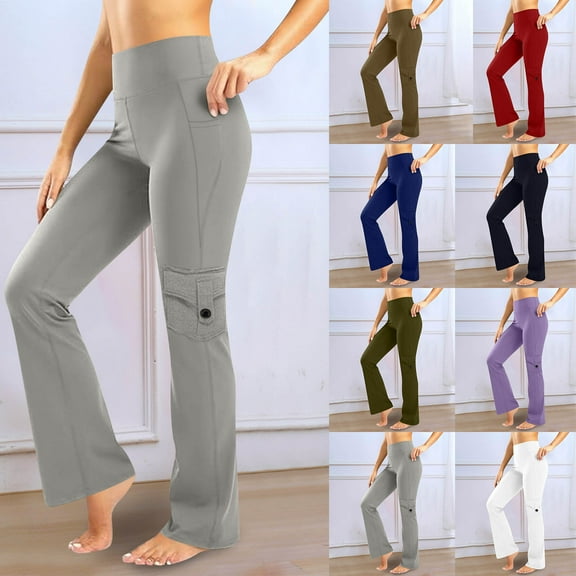 LSLJS Flared Yoga Pants High Waisted Leggings Soft Casual Solid Workout Pants with Pockets, S-2XL