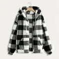 thumbnail image 1 of LSLJS Fleece Jacket Women Winter Drawstring Zip up Hoodies Fashion Loose Flannels Plaid Print Shacket Coats, S-2XL, 1 of 2