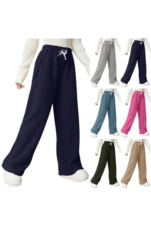 Fleece Lined Pants Women Winter Warm Straight Leg Sweatpants Casual Loose Solid Color Athletic Pants with Pockets, Fall Winter Outfits, S-2XL