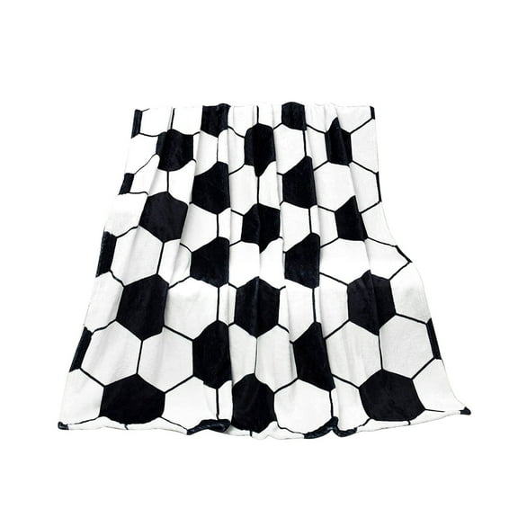 LSLJS Football Flannel Blanket, Fleece Throw Blanket 27.5"x39" Plush Black & White Blanket Soft Lightweight Warm Travel Blankets Soccer Decorative Blanket Valentine Gifts for Couch Sofa Bed