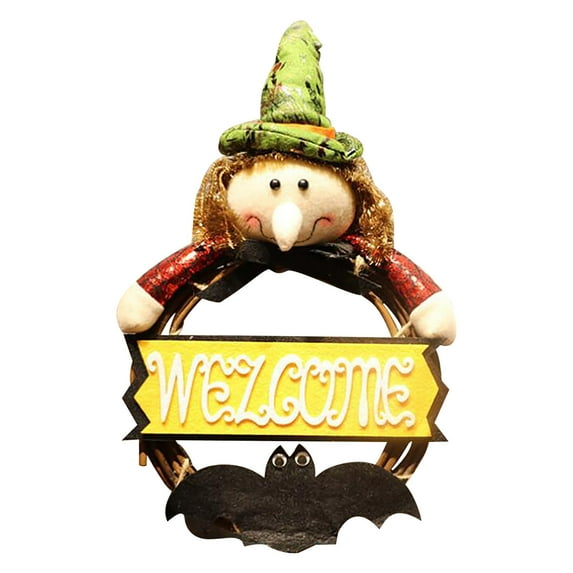 LSLJS Front Door Wreath Happy Halloween Door Decoration Cute With Rattan Wreath Office Gift Bat Wreath