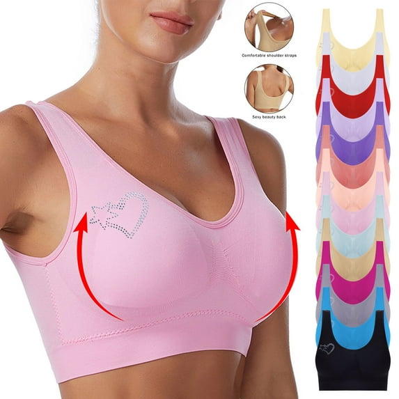 LSLJS Full Womens Wireless Bras Plus Size No Underwire Push up Bras Breathable Solid Color Bra Rhinestone Print Lingerie, Gifts for Women