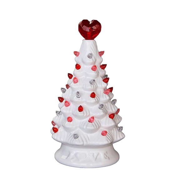 LSLJS Glowing Red Heart Tree Ornaments, Valentines Gifts 6.3" Ceramic White Tree with Colorful LED Light Bulbs, Battery Operated Light Up Love Heart Tree Figurine Table Decor Gifts for Her