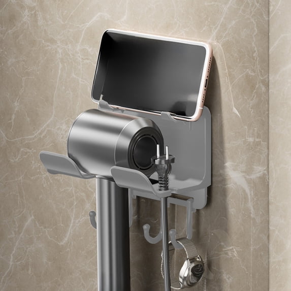 LSLJS Hair Dryer Holder Wall Mount No Drill Hair Tool Organizer Thickened Multi-Functional Phone Support Bathroom Decor for Dressing Table Cabinet Bathroom