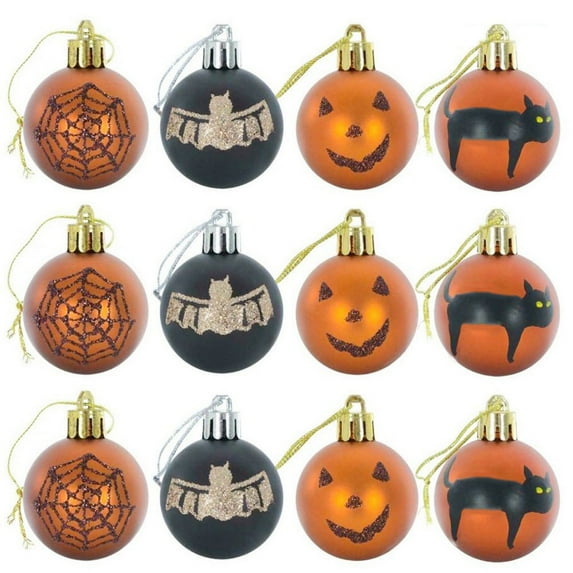 LSLJS Halloween Ball Ornaments Set,Halloween Themed 12 PCS Ornaments, Shatterproof Decorative Hanging Assorted Pumpkin Ornaments for Halloween Holidays Party Decor Tree Ornaments and Events