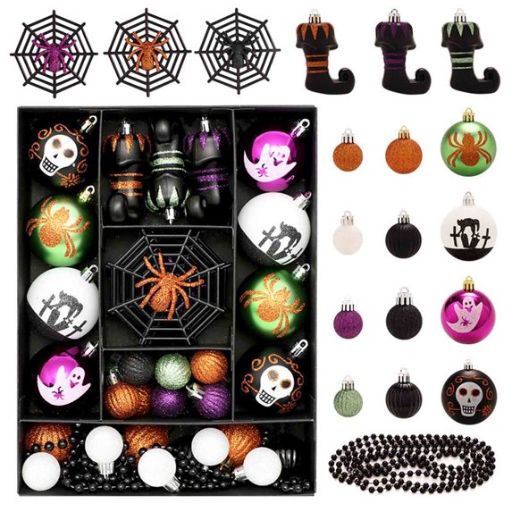 LSLJS Halloween Ball Ornaments Set,Halloween Themed 41 PCS Ornaments, Shatterproof Decorative Hanging Assorted Pumpkin Spider-net Ornaments for Halloween Holidays Party Decor Tree Ornaments and Events