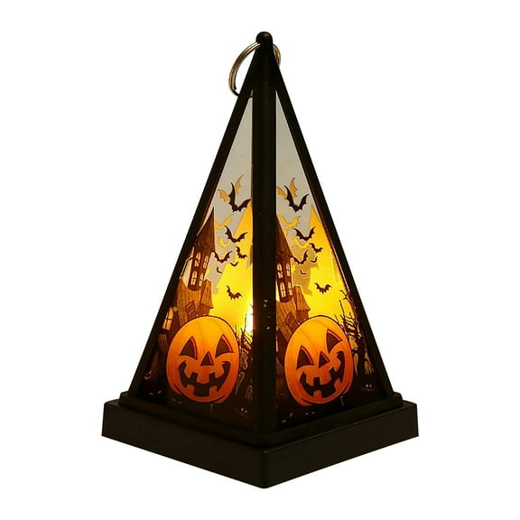 LSLJS Halloween Candle Lantern,Halloween Decorations Vintage LED Candle Lights,Battery Operated,Triangle Design Night Light Outdoor Lanterns with Clear Glass for Wedding Christmas, Table Centerpiece