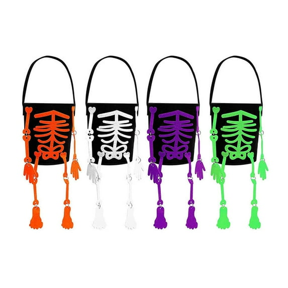 LSLJS Halloween Candy Bag,4Pcs Trick or Treat Bucket,Skeleton Design Candy Large Bags with long hand&leg Collapsible Ghost Multipurpose Reusable Halloween Basket for Kids Birthday Party Goodie Goody