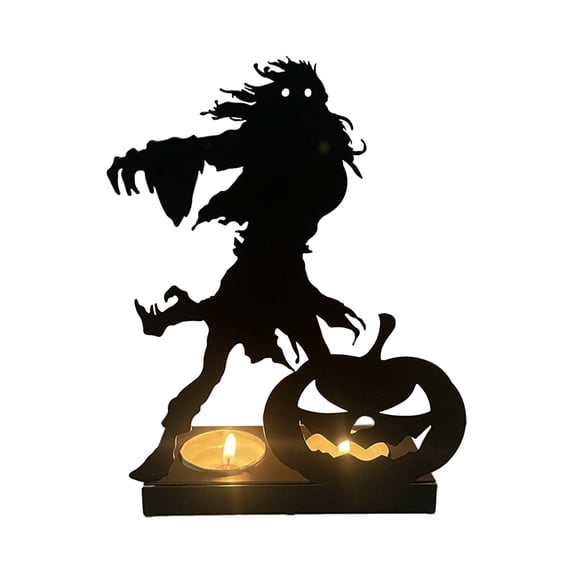 Lksixu Halloween Decorations,Candlestick Ornament,Iron Black Silhouettes Pumpkin Ghost Skeleton Pattern,Halloween Spooky Skeleton Ornament for Party Home Decoration,Thanksgiving,Halloween