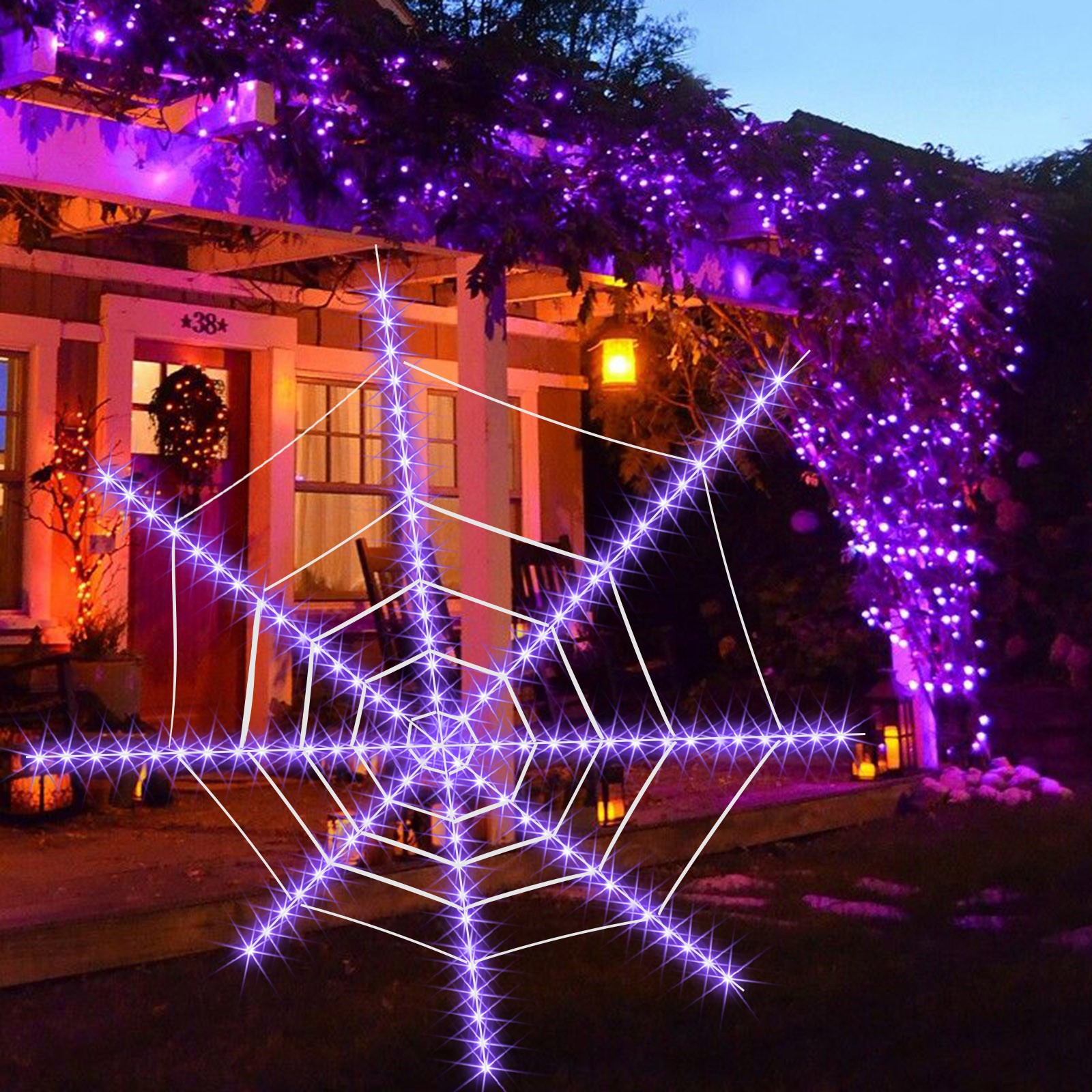 LSLJS Halloween Decorations Horror Spider Web Lights 120 LED 8 Lighting