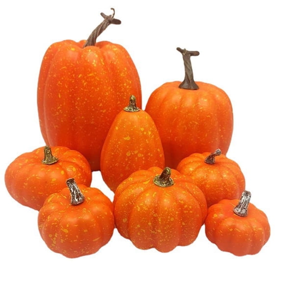 LSLJS Halloween Pumpkin Decorations, 8 Pack Different Size Artificial Lifelike Pumpkins Fall Crop Pumpkins Ornaments,Havest Pumpkin Simulation Model For Home Garden, Thanksgiving, Halloween