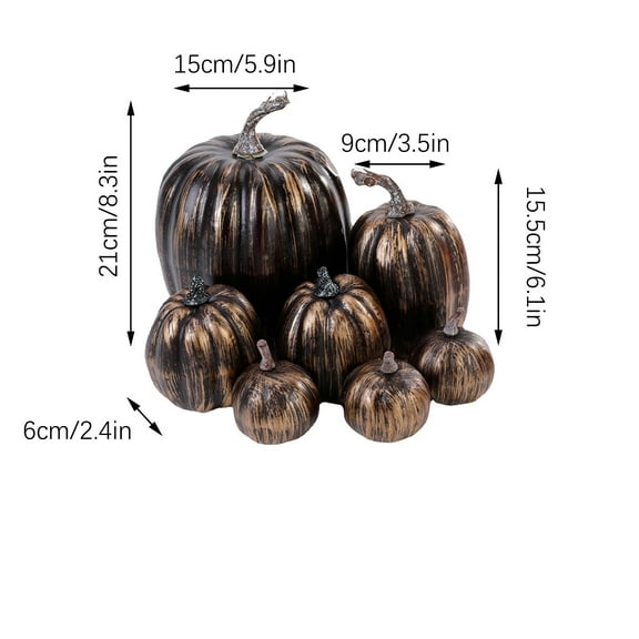 LSLJS Halloween Pumpkin Ornaments Set, Fall Decorations for Home, 7Pcs Black and Gold Simulation Pumpkins Models, Artificial Lifelike Foam Pumpkins Thanksgiving Decorations Supplies for Party