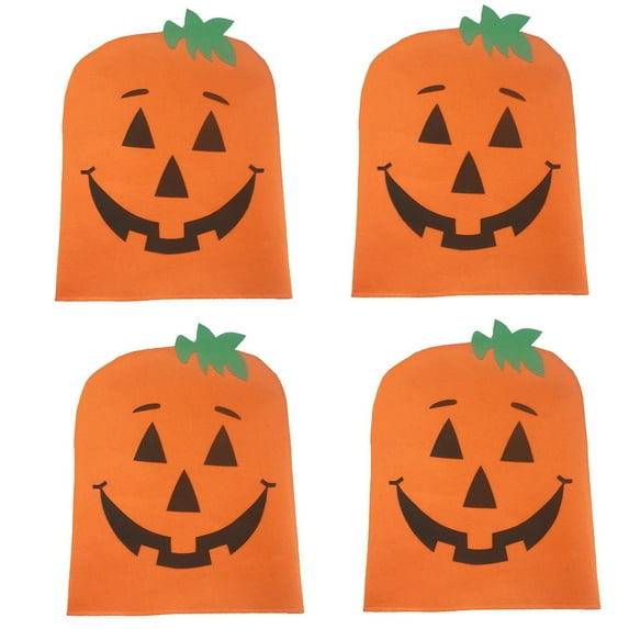 LSLJS Halloween Seater Back Chair Cover,4PC Halloween Decorations,Pumpkin Patter Chair Case, Room Decoration Protector Dining Chair