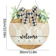 thumbnail image 1 of LSLJS Happy Easter Welcome Door Sign, 12"x12" Rustic Wooden Hanging Wall Plaque Sign with Bow & Rabbits Pattern Easter Decorations Bunny Wreaths Door Hanger Spring Decor for Outdoor Front Door Porch, 1 of 6