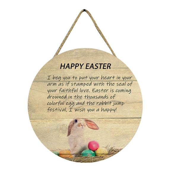 LSLJS Happy Easter Welcome Door Sign, 12"x12" Rustic Wooden Hanging Wall Plaque Sign with Colorful Pattern Easter Decorations Bunny Wreaths Door Hanger Spring Decor for Outdoor Front Door Porch