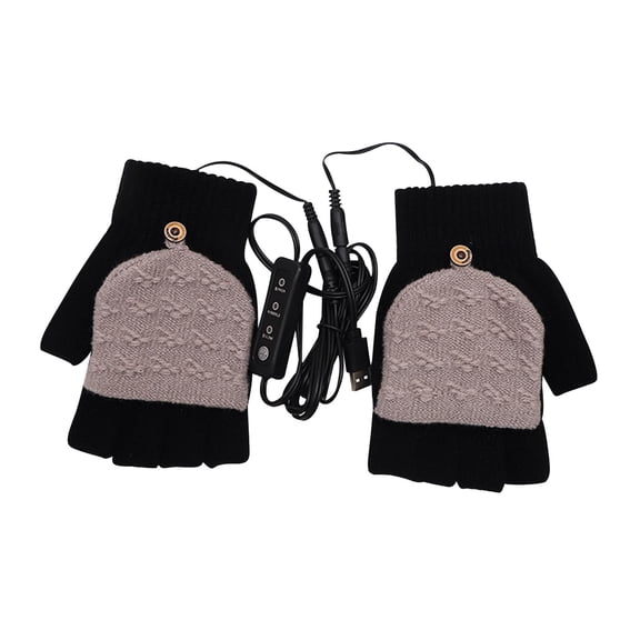 LSLJS Heated Gloves for Winter, USB Electric Knitted Plush Mittens Full Finger and Half Fingerless Gloves 3 Temp Setting Hand Warmer Thermal Laptop Gloves Christmas Gifts Gloves for Cold Weather