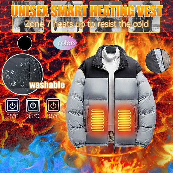 LSLJS Heated Jacket for Men Winter Fleece 6 Zone USB Smart Thermostat Heated Puffer Jackets Warm Trendy Casual Solid Color Coats, M-4XL