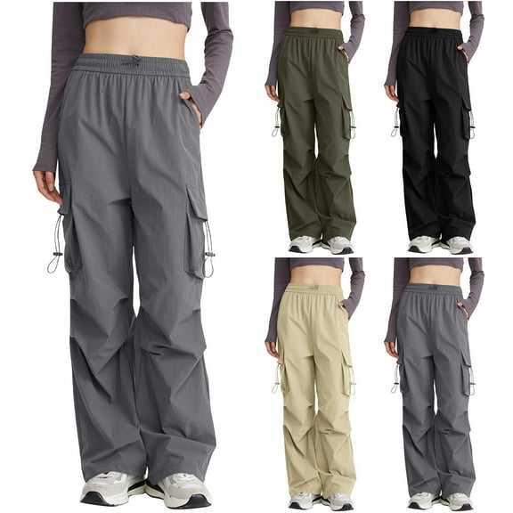 LSLJS Hiking Pants Women Drawstring Waisted Outdoor Cargo Pants Casual Solid Color with Pockets Athletic Joggers, S-XL
