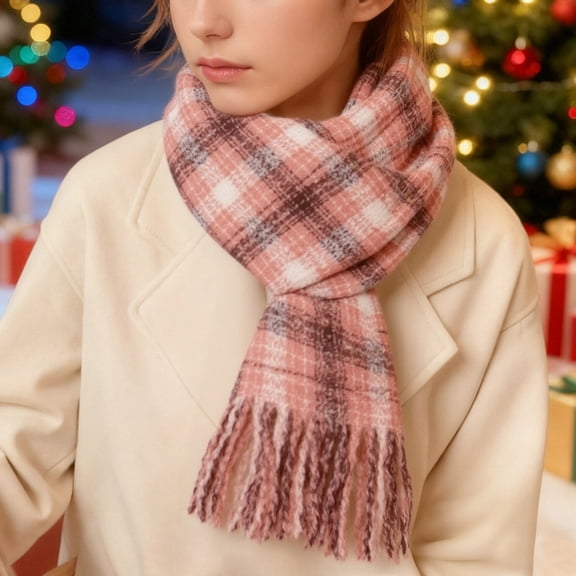 LSLJS Holiday Gifts Winter Warm Scarf for Women Casual Trendy Plaid Neck Scarves