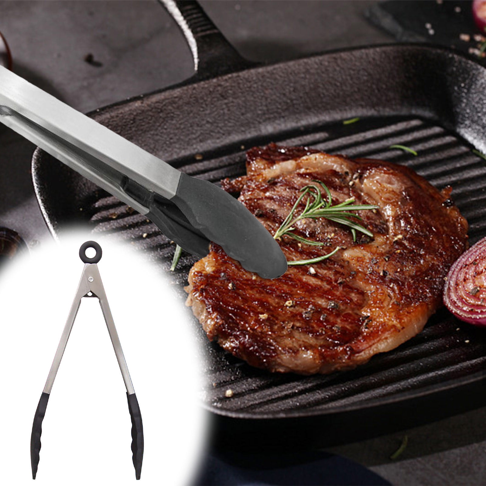 LSLJS Kitchen Tongs, 10" Silicone Tongs for Cooking, Stainless Steel